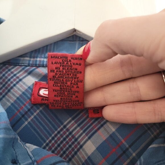 Split Men's Short Sleeve Button Down Classic Blue Plaid Print - Picture 6 of 11